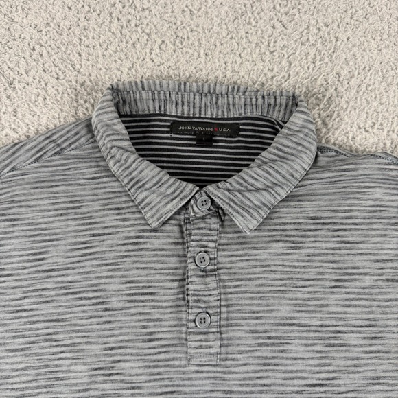 John Varvatos Polo Shirt Mens L Gray Striped Short Sleeve Casual Modern Fit - Picture 2 of 11